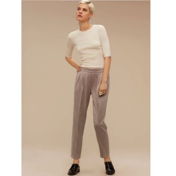 Aritzia Babaton Cohen High Rise Faux Suede Pleated Cropped Trouser Dress Pants - Picture 12 of 12